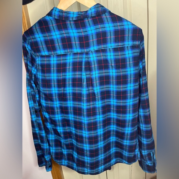 Bluenotes Blue and Red Soft Flannel Plaid Button Up Cozy - Picture 2 of 5